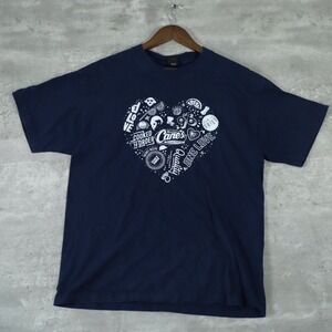 Raising Cane's Chicken Fingers Graphic Tee Large Navy Blue Heart 1LV Crew